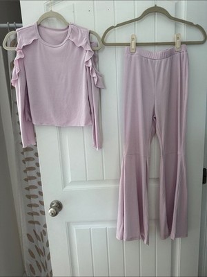 SHEIN Light Lilac Ribbed Two-Piece Top & Pants Set