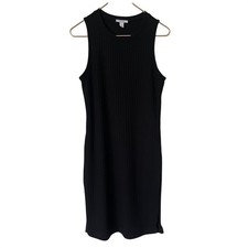 Nine West Ribbed Knit basic neutral Sleeveless Midi Shift Dress Black Size Large