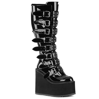 Sale SWING-815WC Damenia Damen Keil-Plateaustiefel extra Weite schwarz Lack 40