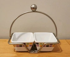 Pampered Chef Simple Additions Serveware Nickle Rack Stand 2 Serving Dishes 1946