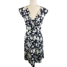Tory Burch Floral Print Silk Dress Knee Length Sheath Blue White Size 2