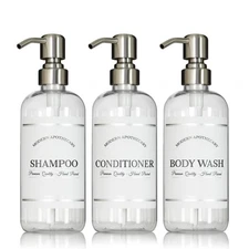 Clear Refillable Shampoo and Conditioner Bottles - Body Wash, Shampoo and Con...