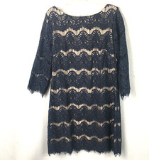 Eliza J Dress Womens 4 Navy Blue Lace Overlay Nude Lining Shift Fancy Wedding