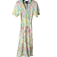 Roller Rabbit Target Pastel Tropical Print Tiered Tassel Maxi Dress Small