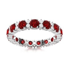 Stacking Ring 4 MM Round Shape Garnet 925 Sterling Silver Minimalist Women Ring