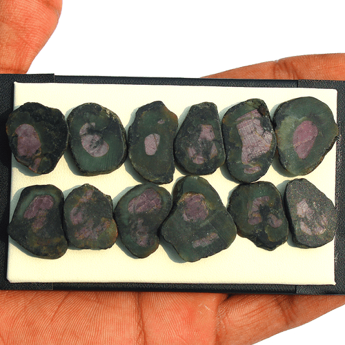12 Pcs Natural Watermelon Ruby Untreated 19mm-24mm Rough Slice Loose Gemstones - Picture 5 of 14