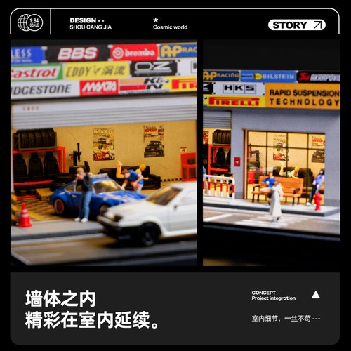 Diorama 1/64 Auto Garage Modell LED Beleuchtung Auto Tuning Shop Szene Vitrinenmodell - Bild 5 von 20