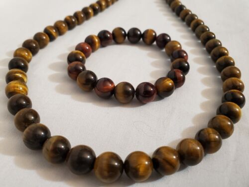Lee Sands ~ Tri-Color Tigers Eye Graduated Beaded Necklace & Bracelet Set ~ NEW - Picture 2 of 5