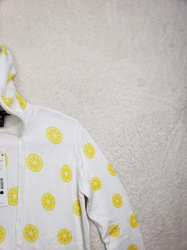 Suéter Aqua Mujer Pequeño Blanco Estampado Limón Algodón B Manga Larga Pullover con Capucha Foto 3 de 4
