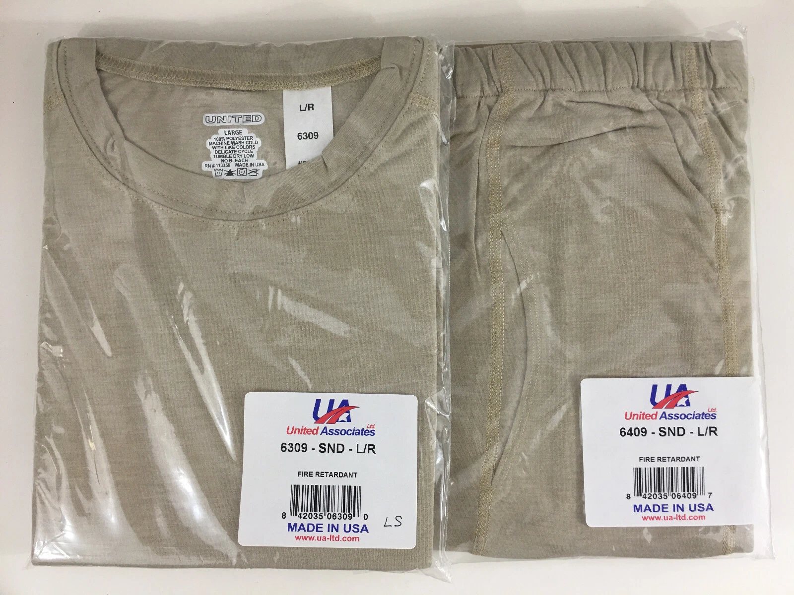 UnitedJoinForces Lt Wt Base Layer L/S Crew & Pant Fire Retardant M's Lg Sand NWT