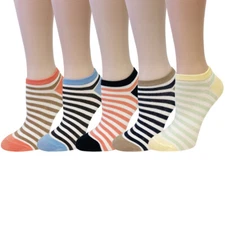 Wrapables® Colorful No Show Ankle Socks (Set of 5), Playful Stripes