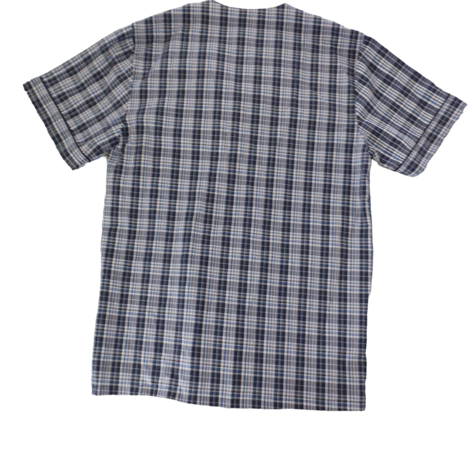 NEW Mens Cotton Pajamas Short Sleeve Shorts Blue Plaid Button Front Size Small - Image 3 of 4