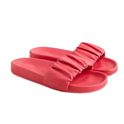 J Crew Pacific Scrunchie Marlow Brilliant Coral Pink Strap Slides
