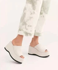 Free People Avery Open Toe Platform Wedge White Suede Mule Clog 40 / 10 NIB