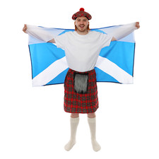 SCOTTISH FLAG CAPE, TARTAN KILT, O SHANTER FANCY DRESS BURNS NIGHT COSTUME LOT
