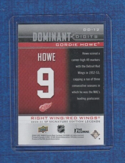 2020-21 SP Signature Edition Legends Dominant Digits # DD-12 Gordie Howe - Image 2 of 2
