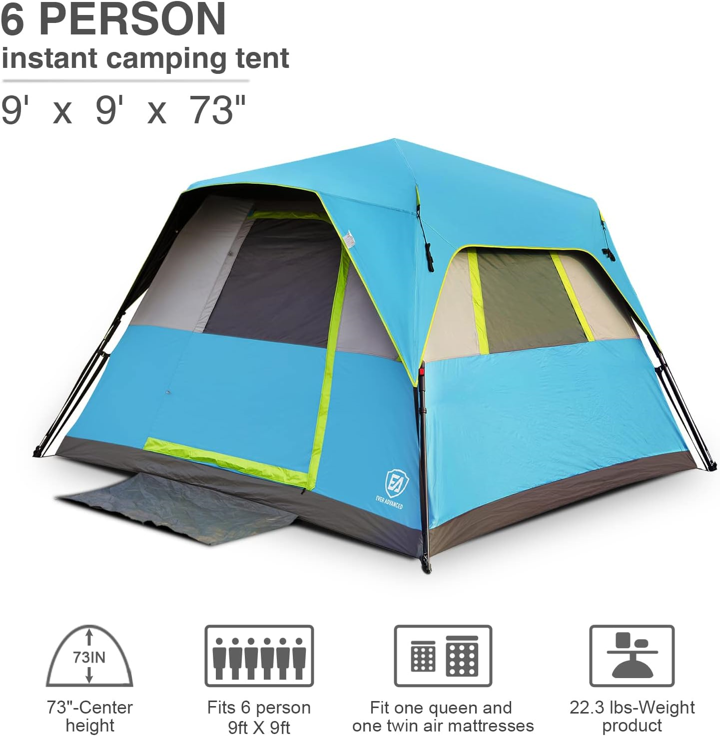 EVER ADVANCED 6 Person Blackout Camping Tent Instant Cabin Tents for