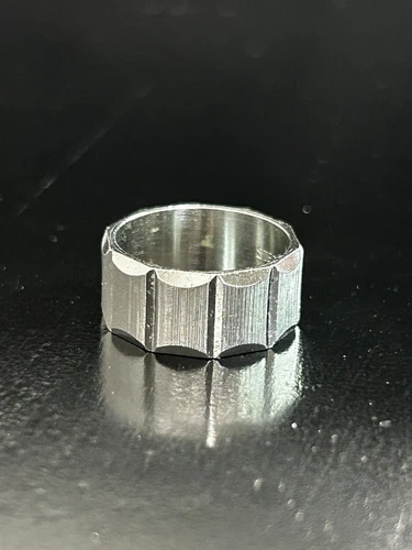 Ring Silver Size 5 Sterling Groove Etched Edge Wide Band Rectangle Vintage