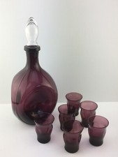 Amethyst Glass Decanter with Clear Stopper and 6 Cordial Glasses