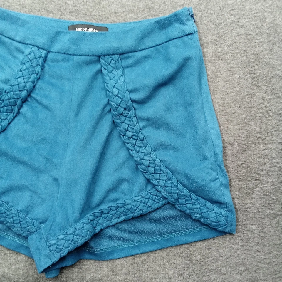 Pantalones Cortos Missguided Mujer 2 Verde Azulado Cintura Alta Imitación Gamuza Trenzado Cremallera Preppy Causal Foto 2 de 4