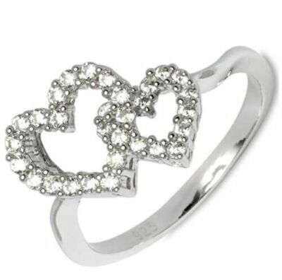 Gooix Damen Ring 925/1000 Sterling Silber. Double Heart Love. T54. 39,90   Neu