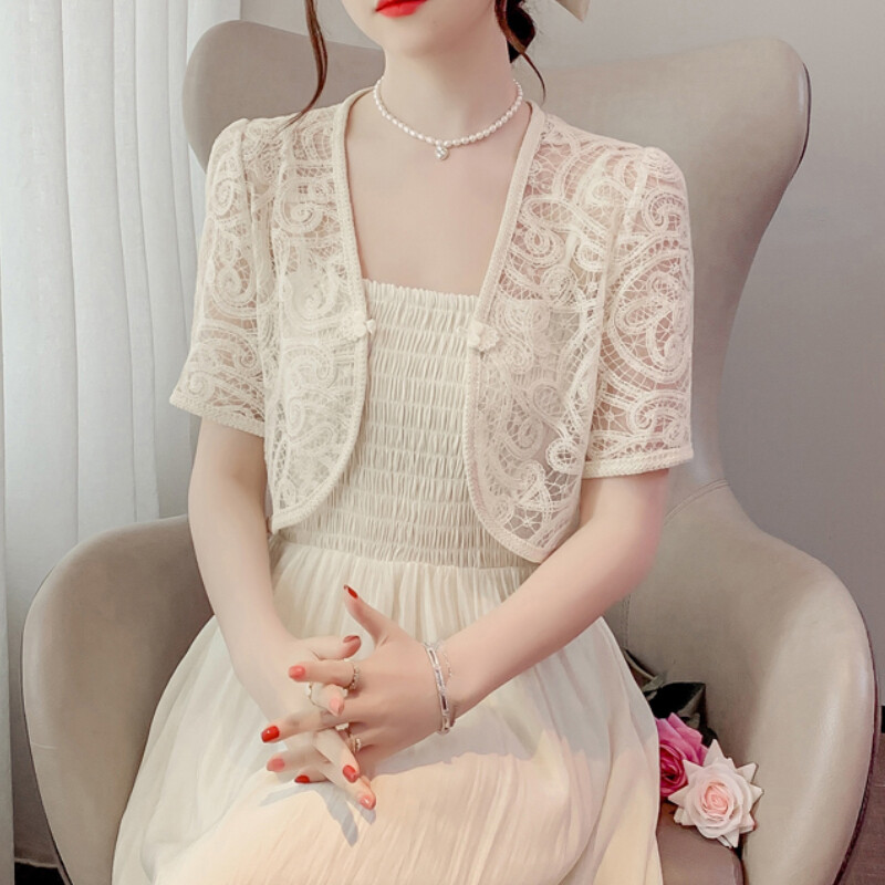 Ladies Lace Crop Cardigan Top Hollow Crochet Bolero Shrug Capelet