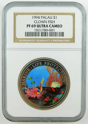 1994 Palau $1 Colorized Clown Fish NGC PF69 MARINE LIFE PROTECTION rare