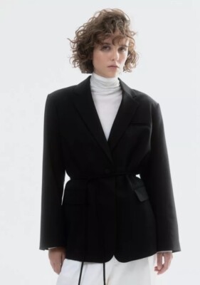 H&M Tie Belt Black Blazer Women Size M RRP UK