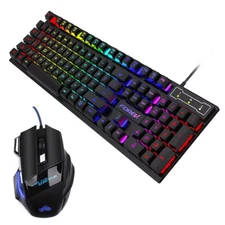 Wired Office Gaming Keyboard Mouse Set USB RGB Backlight Luminous Mechanical Fee