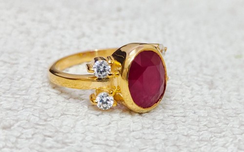 14k Yellow Gold 5.25 Carat Natural Ruby and Diamonds Gemstone Women Wedding Ring - Picture 4 of 8