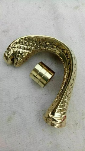 Solid Brass Designer Polish Cobra Head Only Handle For Cane Walking Stick