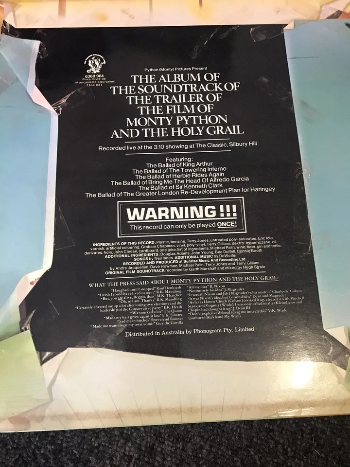 Monty Python and the Holy Grail Movie/ Film Soundtrack 1975 Vintage Vinyl Record - Image 3 of 4