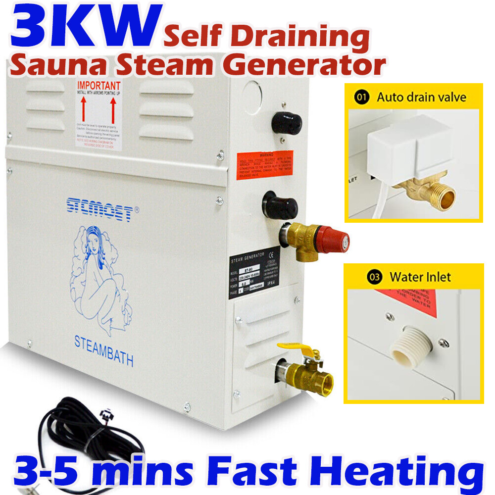 3KW Self-Draining Steam Generator Sauna Spa Shower Bathroom in Wet Steam Room US
