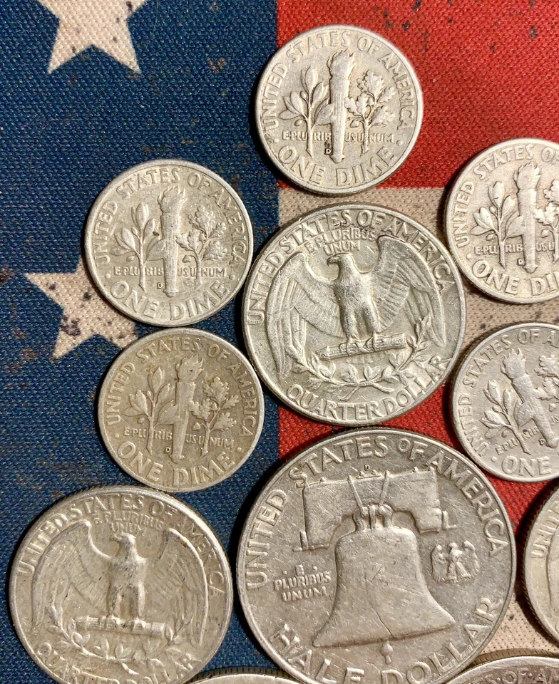 90% Silver 1963 D FRANKLIN HALF DOllAR 4 1964 Quarters 10 1959 D Dimes 2 Walkers - Image 4 of 4