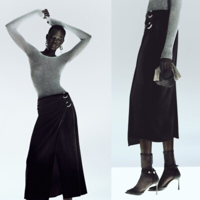 NWT New Zara Rhinestone Ring Velvet Midi Wrap Black Skirt Size S