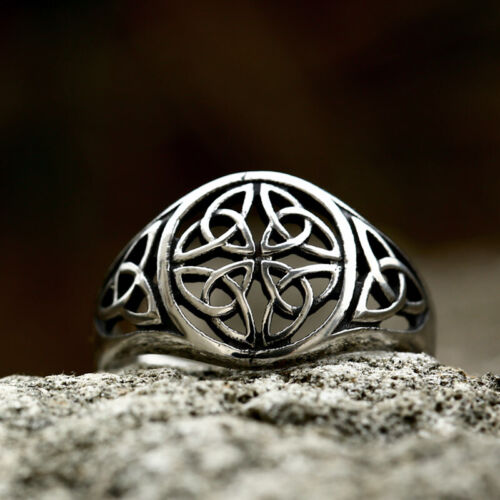 Men Women Viking Celtic Knot Hollow Ring Stainless Steel Vintage Biker Punk Ring - Picture 2 of 3