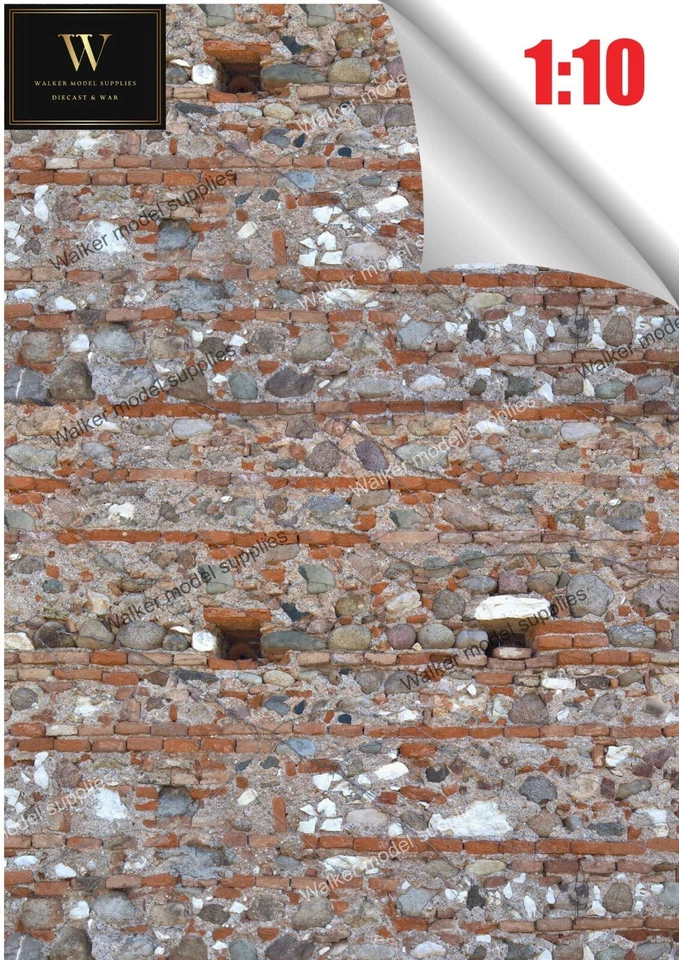 1:10 Scala Garage Mattone / Stone Muro - Autoadesivo Fogli Design 5 - Immagine 2 di 3