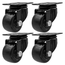 4 Pack 2" Inch Low Profile Black Heavy Duty Polyurethane Casters Wheels