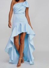 City Studio Women's Blue Satin One-Shoulder Hi-Low Evening Dress Juniors' Size 0