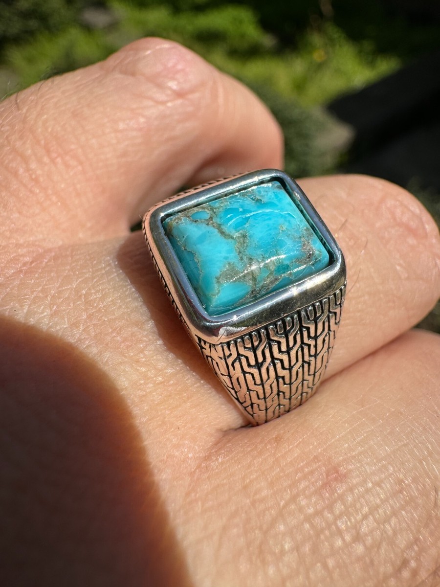 Blue Turquoise Mens Real Solid 925 Silver Navajo Native