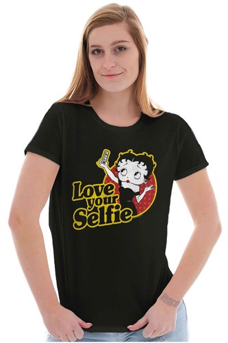 Betty Boop Vintage Cartoon Love Your Selfie Womens Top Junior Graphic Tee - Picture 3 of 8