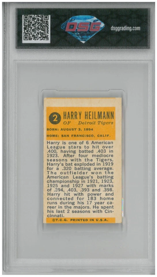 1963 Topps Bazooka Harry Heilmann #2 All Time Greats 💎 DSG 6,5 EX/NM Foto 2 de 2