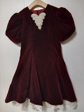 Vintage Jessica McClintock Girls 7 Deep Red Velvet Beaded Heart Holiday Dress