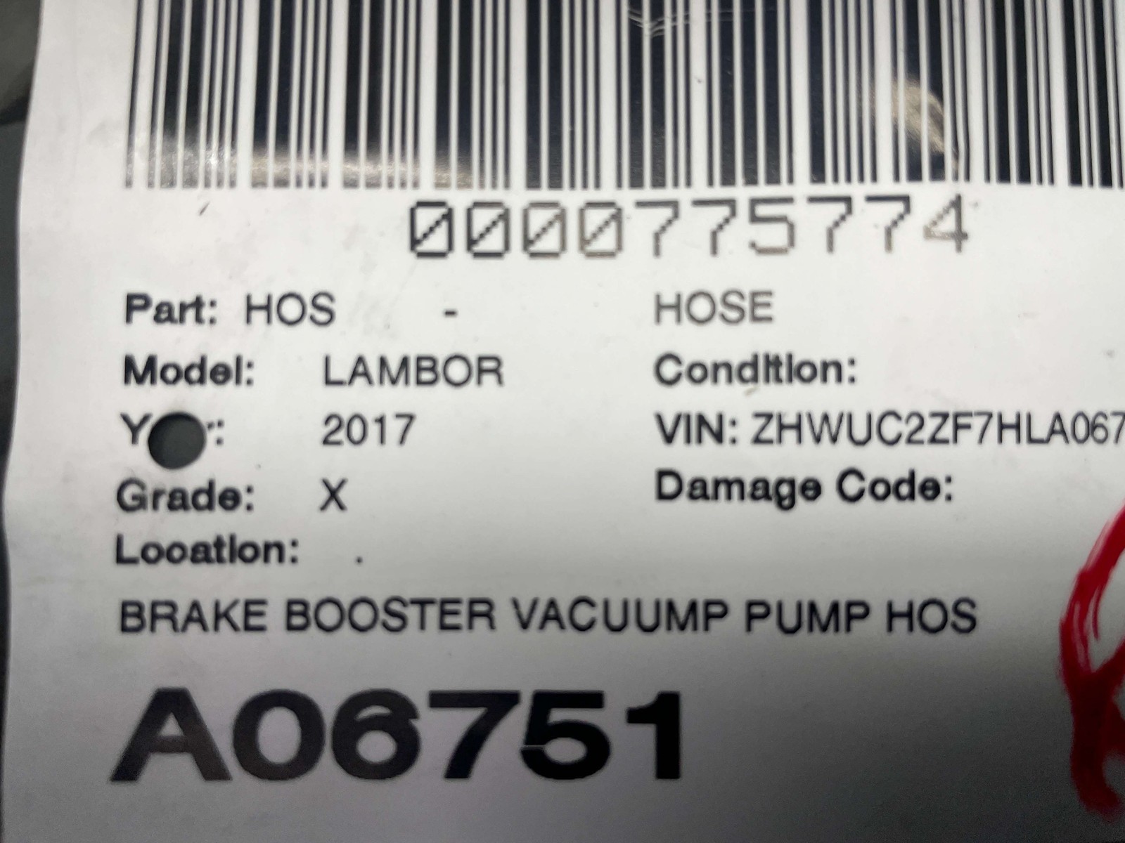 Lamborghini Huracan Brake booster pipe P/N 4S1611931H