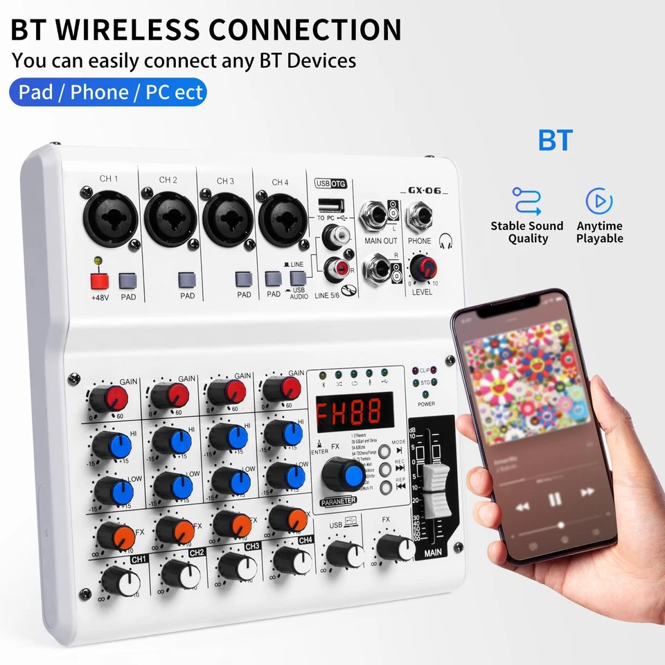 6-Channel Audio Mixer with 99 Sound Effects for PC,Portable Sound Mixing Con... - Image 3 of 4