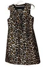 J.crew Womens Sheath Dress White Brown Leopard Print Knee Length Sleeveless Sz 2