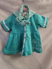 12M Vintage Jim Henson Sesame Street Teal Green Elmo Button Dress Headband Set