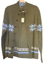 Eddie Bauer Sweater Mens Medium Olive Green Lambs Wool Button Down Cardigan