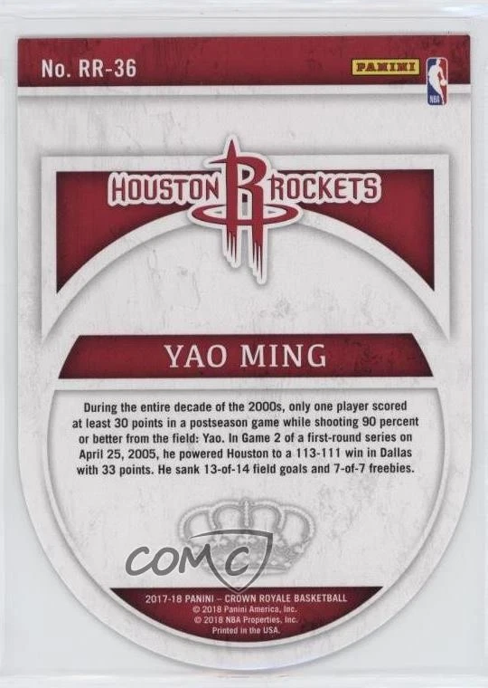 2017-18 Panini Crown Royale Roundball Royalty Red /75 Yao Ming #RR-36 HOF - Image 2 of 2