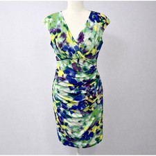 Lauren Ralph Lauren Size 4 Floral Faux Wrap Sheath Evening Dress Ruched Slimming